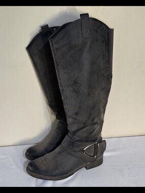 Unr8ed Tall Black Women's Riding Boots with Decorative Buckle